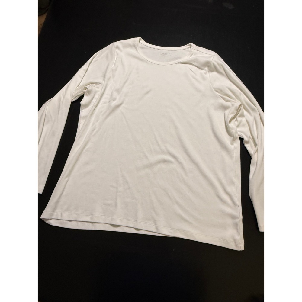 Lands End Womens 2X Ivory Ribbed Long Sleeve Crew Neck T-Shirt Top 20W-22W